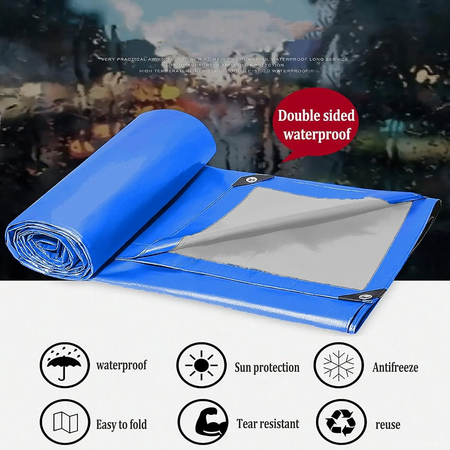 Heavy-Duty Tarpaulin, Heavy Duty Waterproof Tarpaulin, Protective Tarpaulin Sheet with Eyelets for Outdoor Camping Fishing Garden Furniture,Blue,5x10m