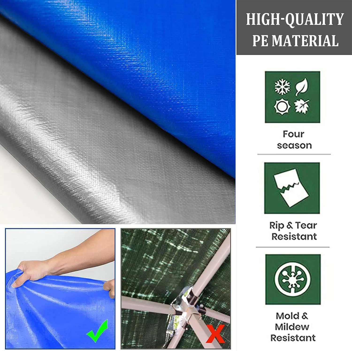 Heavy-Duty Tarpaulin, Heavy Duty Waterproof Tarpaulin, Protective Tarpaulin Sheet with Eyelets for Outdoor Camping Fishing Garden Furniture,Blue,5x10m