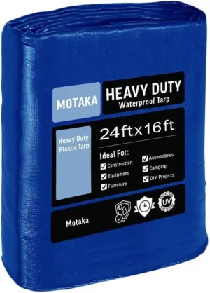 Heavy Duty Waterproof 16 mil or 0.40 mm Thick Tarp Cover, UV Resistant, Rip & Tear Proof with Metal Grommets, Use for Camping, Tent, Boat, RV, Car and More (16-24)