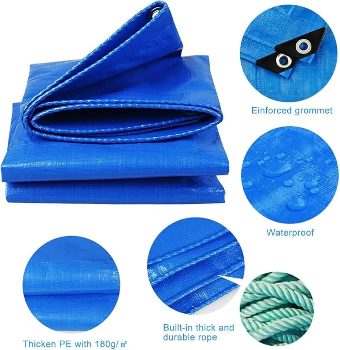 Heavy Duty Waterproof 16 mil or 0.40 mm Thick Tarp Cover, UV Resistant, Rip & Tear Proof with Metal Grommets, Use for Camping, Tent, Boat, RV, Car and More (16-24)