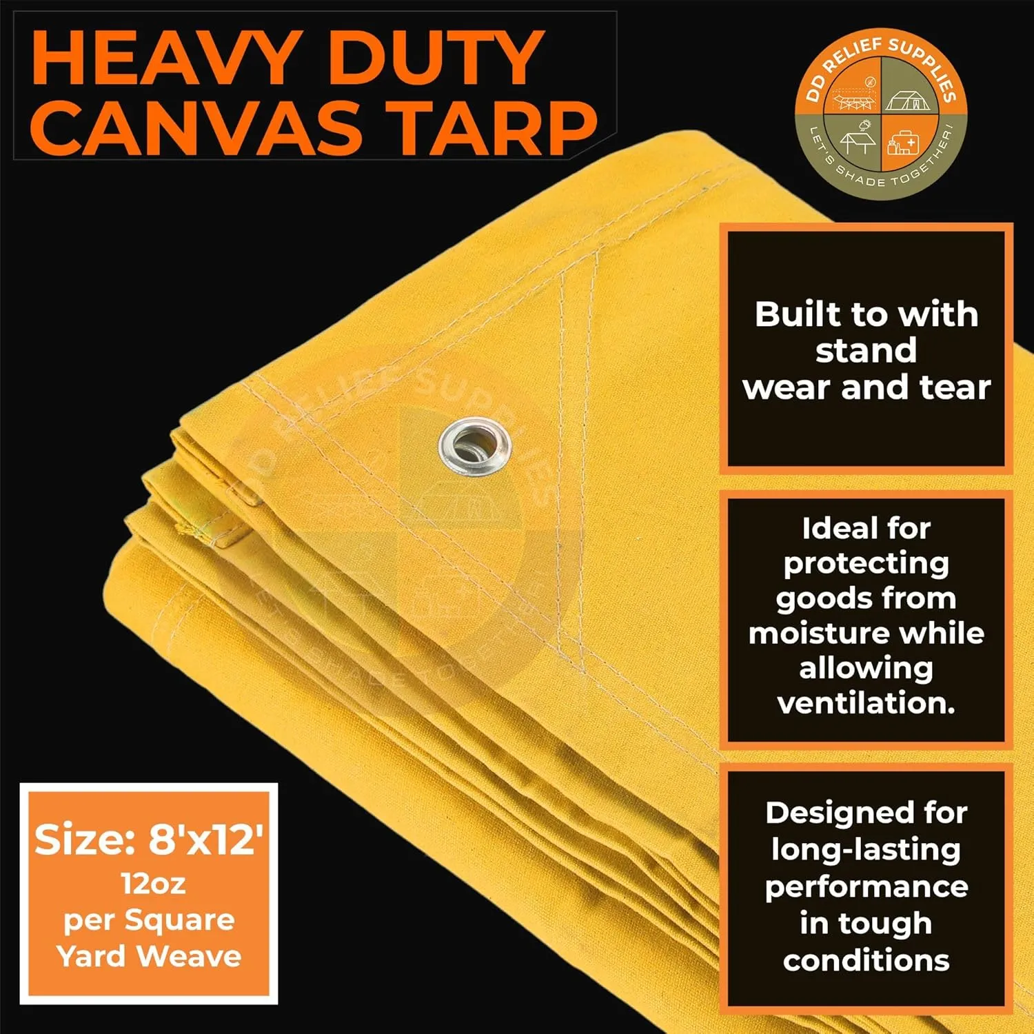 Heavy Duty Waterproof Canvas Tarp – 8X10 ' 24 oz, Tan with Grommets | Durable Multipurpose Cover for Camping, Canopies, Tents, Trailers, Machinery & Equipment