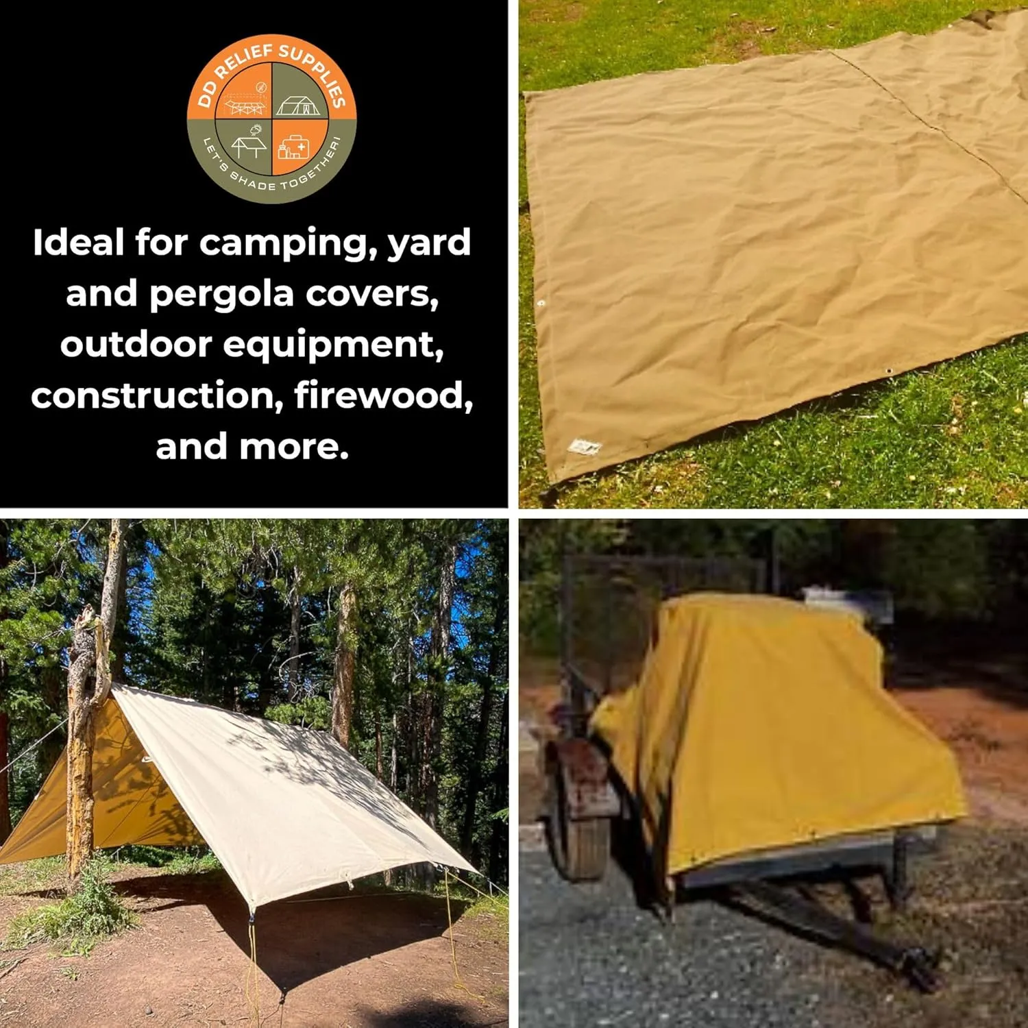 Heavy Duty Waterproof Canvas Tarp – 8X10 ' 24 oz, Tan with Grommets | Durable Multipurpose Cover for Camping, Canopies, Tents, Trailers, Machinery & Equipment