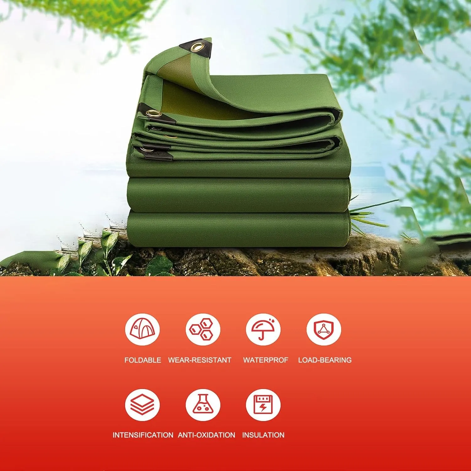 Heavy Duty Waterproof for Outdoors, PVC Coating, Canvas Material, UV Resistant, Multi-Purpose Tarpaulin for Car Boat Camping Firewood Woodpile