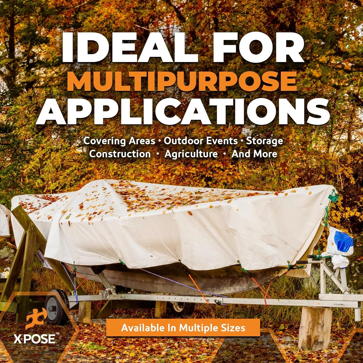 Heavy Duty White Poly Tarp 50' X 100' - Multipurpose Protective Cover - Durable, Waterproof, Weather Proof, Rip and Tear Resistant - Extra Thick 12 Mil Polyethylene - by Xpose Safety