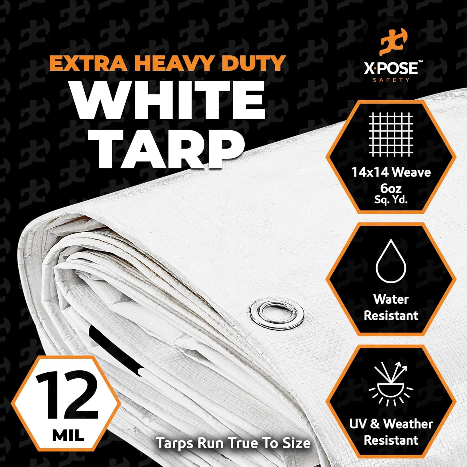 Heavy Duty White Poly Tarp 50' X 100' - Multipurpose Protective Cover - Durable, Waterproof, Weather Proof, Rip and Tear Resistant - Extra Thick 12 Mil Polyethylene - by Xpose Safety