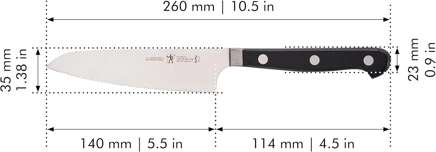 HENCKELS CLASSIC Christopher Kimball Edition 5.5-inch Serrated Prep Knife, German Engineered Informed by 100  Years of Mastery, Stainless Steel