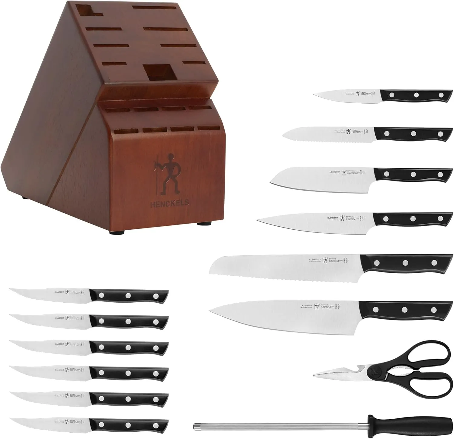 HENCKELS Dynamic Razor-Sharp 15-Piece Knife Set, Chef Knife, Bread Knife, Steak Knife, German Engineered Informed by 100  Years of Mastery