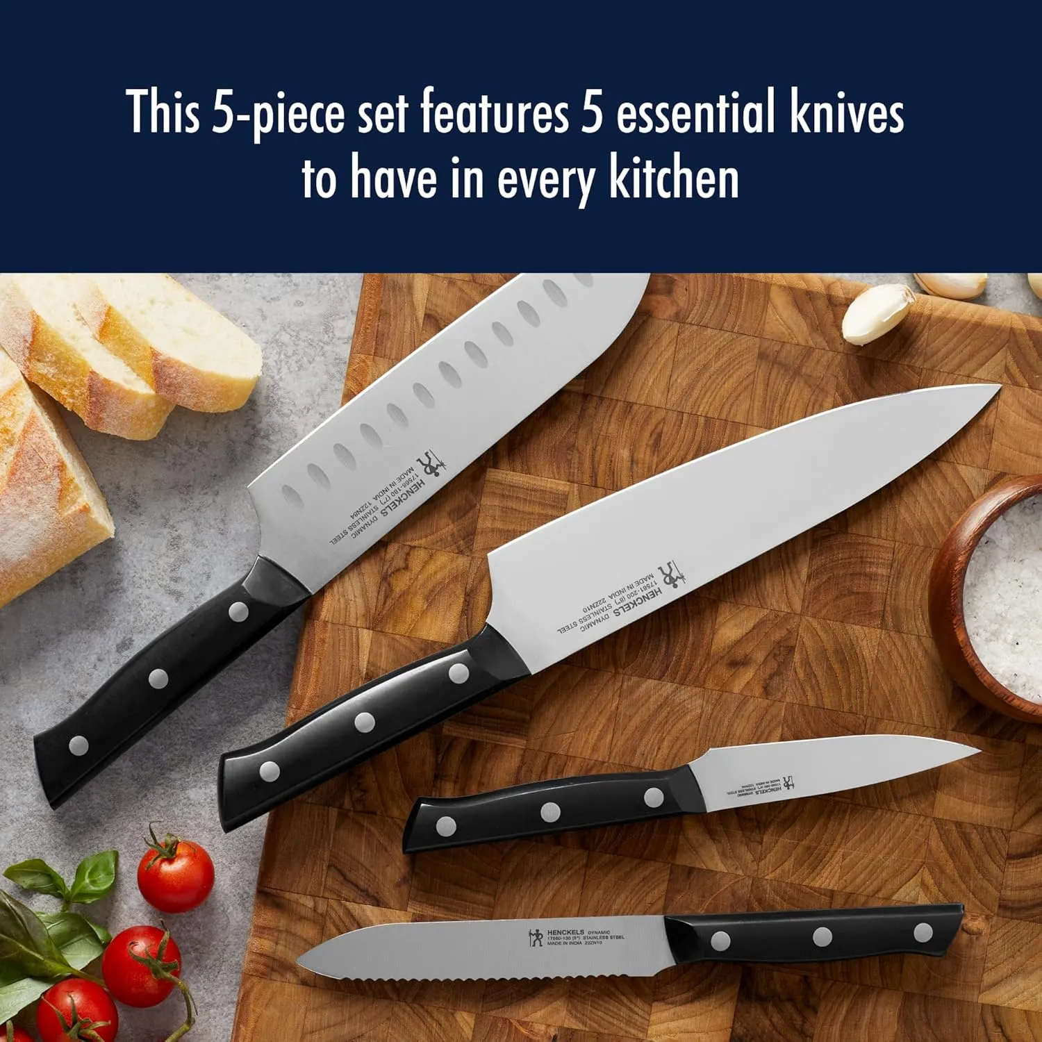 HENCKELS Dynamic Razor-Sharp 5-Piece Kitchen Knife Set, Chef Knife, Bread Knife, German Engineered Informed by 100  Years of Mastery