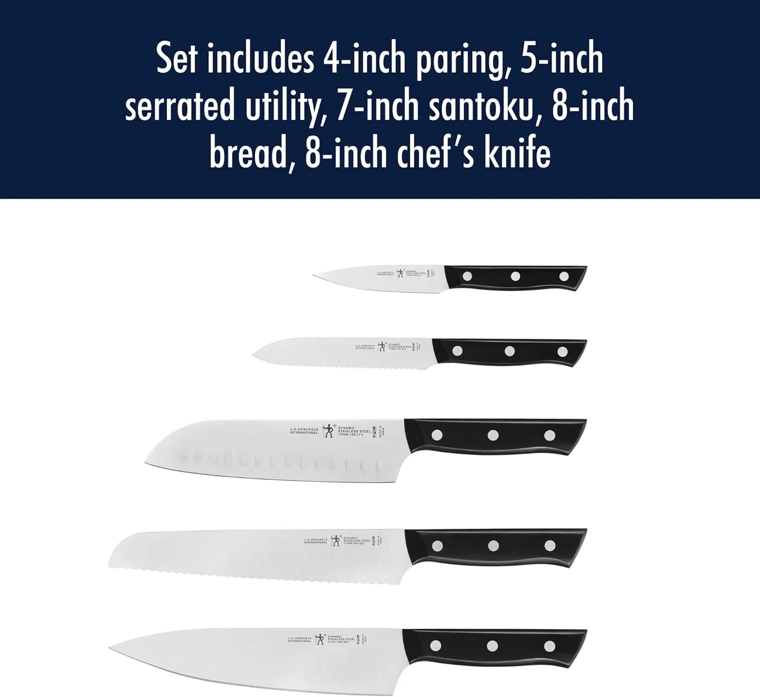 HENCKELS Dynamic Razor-Sharp 5-Piece Kitchen Knife Set, Chef Knife, Bread Knife, German Engineered Informed by 100  Years of Mastery
