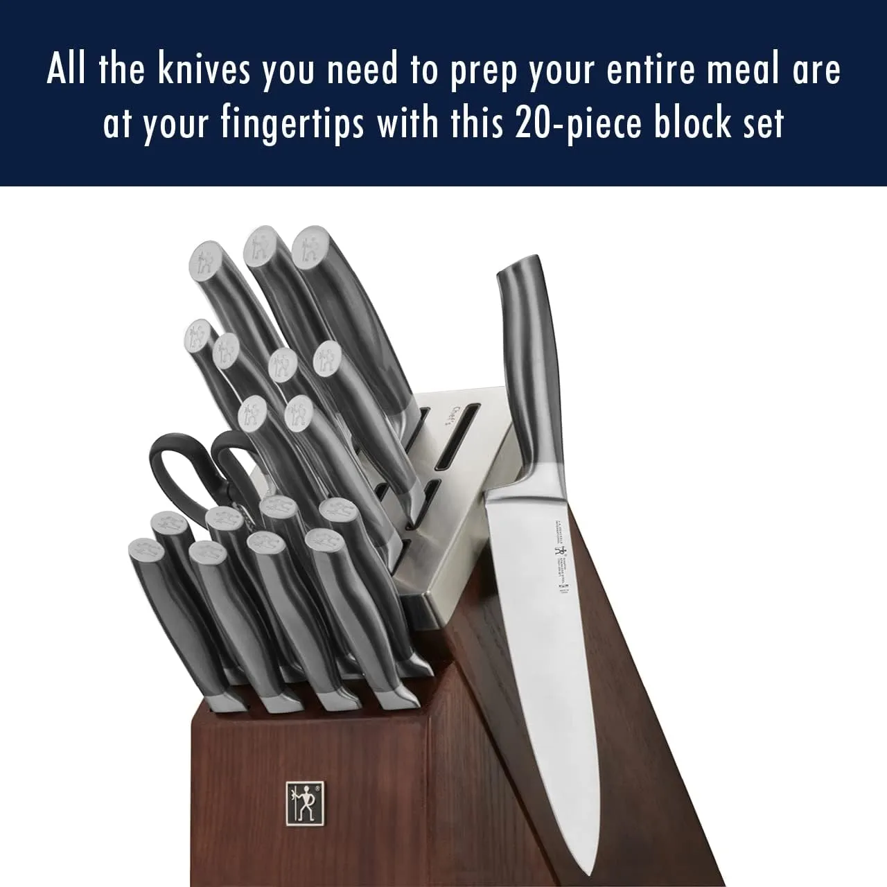 Henckels Graphite 20-pc Self-Sharpening Knife Set with Block, Chef Knife, Paring Knife, Utility Knife, Bread Knife, Steak Knife, Brown