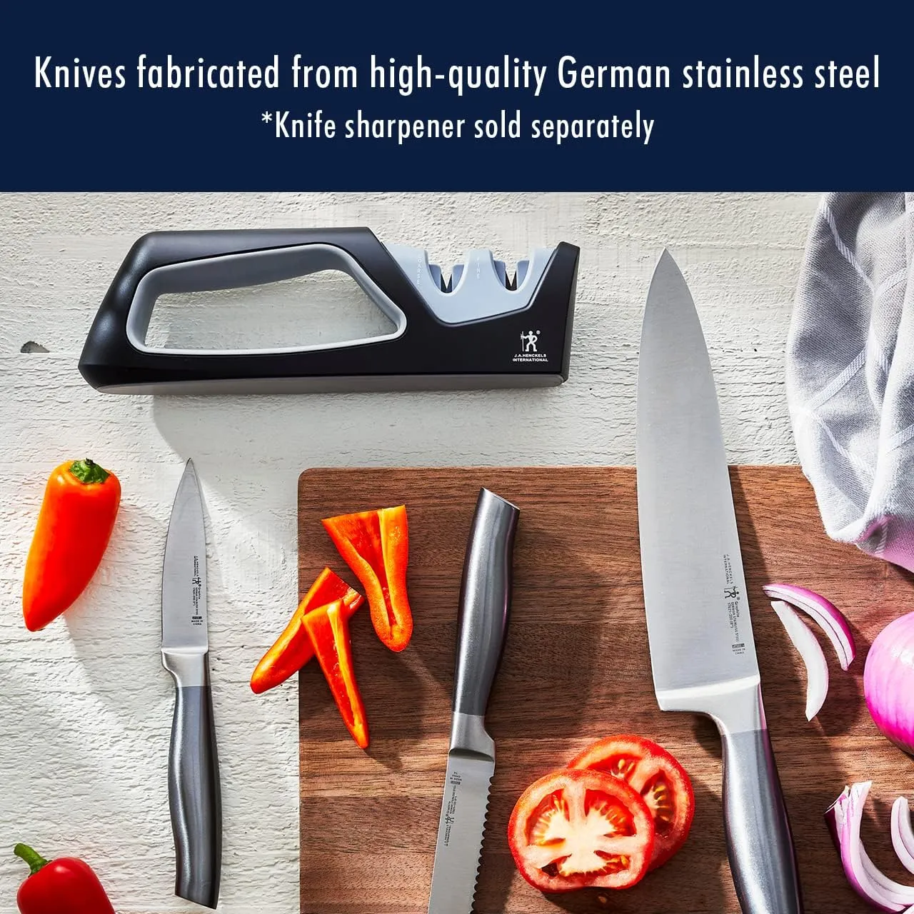 Henckels Graphite 20-pc Self-Sharpening Knife Set with Block, Chef Knife, Paring Knife, Utility Knife, Bread Knife, Steak Knife, Brown