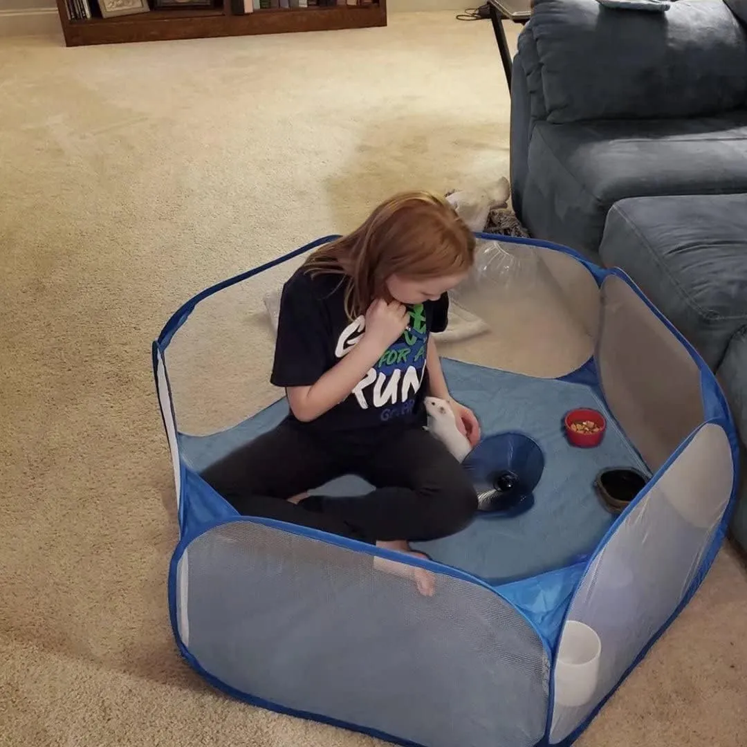 Hexagon Washable Liner for Portable Small Animal Playpen Guinea Pig Play Pen Hamster Cage fleece Bunny Carrier Indoor/Outdoor Rabbit Tent Waterproof Reusable Super Absorbent(Pee Pad Only,Coffee)