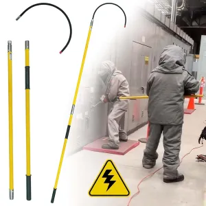 High Voltage Insulated Rescue Hook Withstands 110KV,8 FT Fiberglass Electrical Rescue Hook 18" Opening,Portable Hotstick Rescue Hook with Storage Bag for Electrical Safety