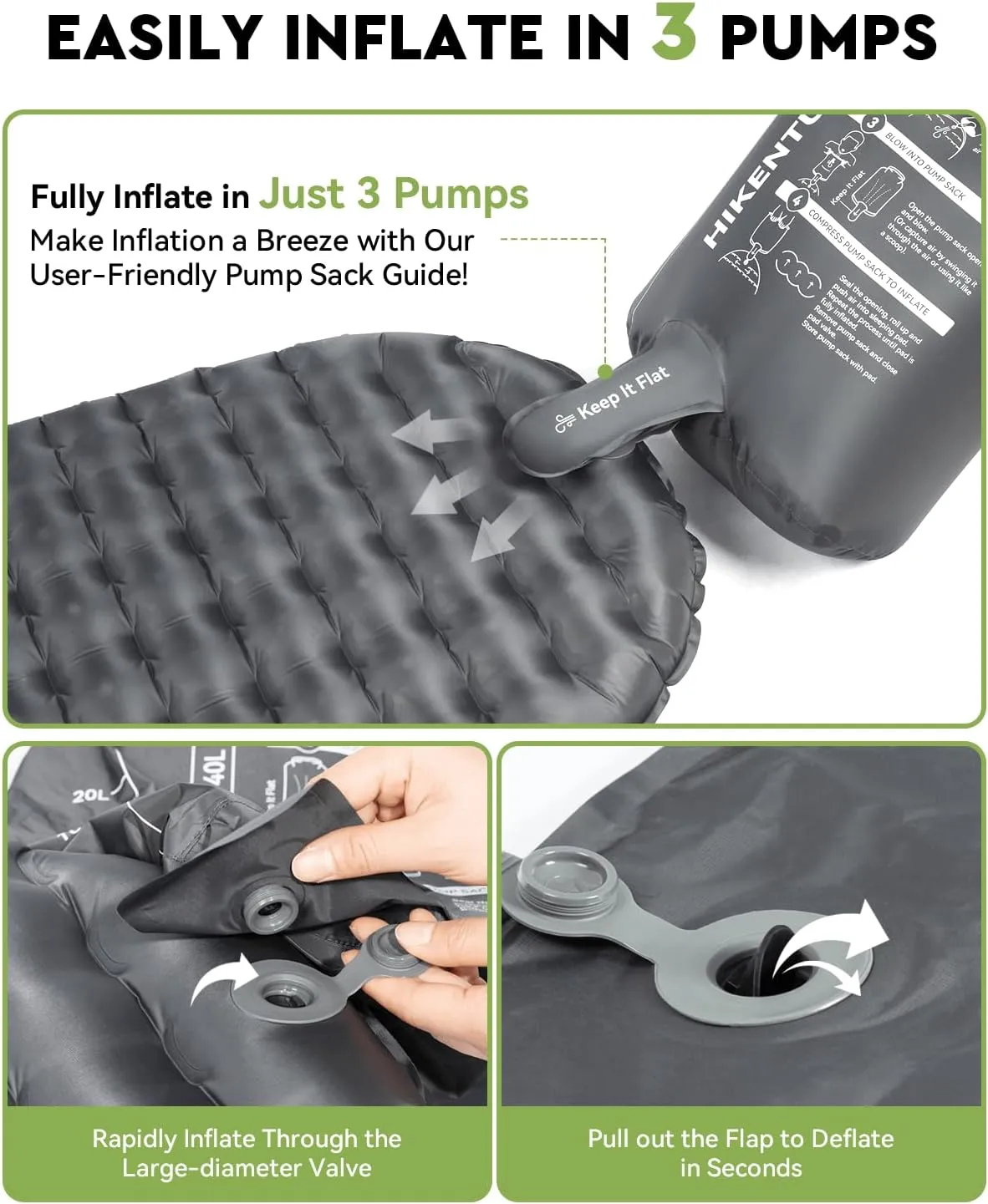 Hikenture Sleeping Pad R-Value 6.2 Insulated Camping Mattress for Cold Weather with Pump Sack(1201-A1)