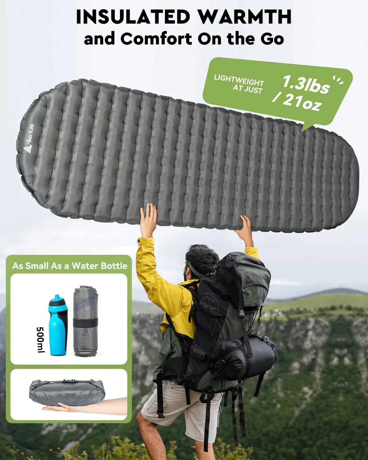 Hikenture Sleeping Pad R-Value 6.2 Insulated Camping Mattress for Cold Weather with Pump Sack(1201-A1)