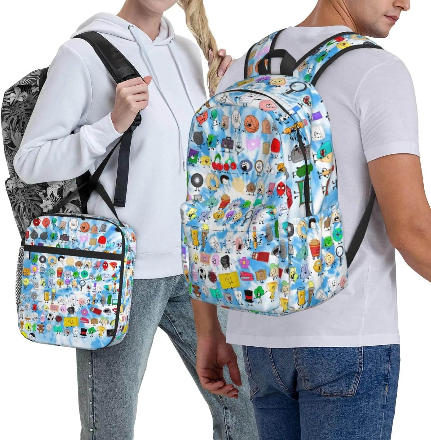 Hiking Daypacks Large-Capacity Backpack And Insulated Lunch Bag Combination Sets, Black1