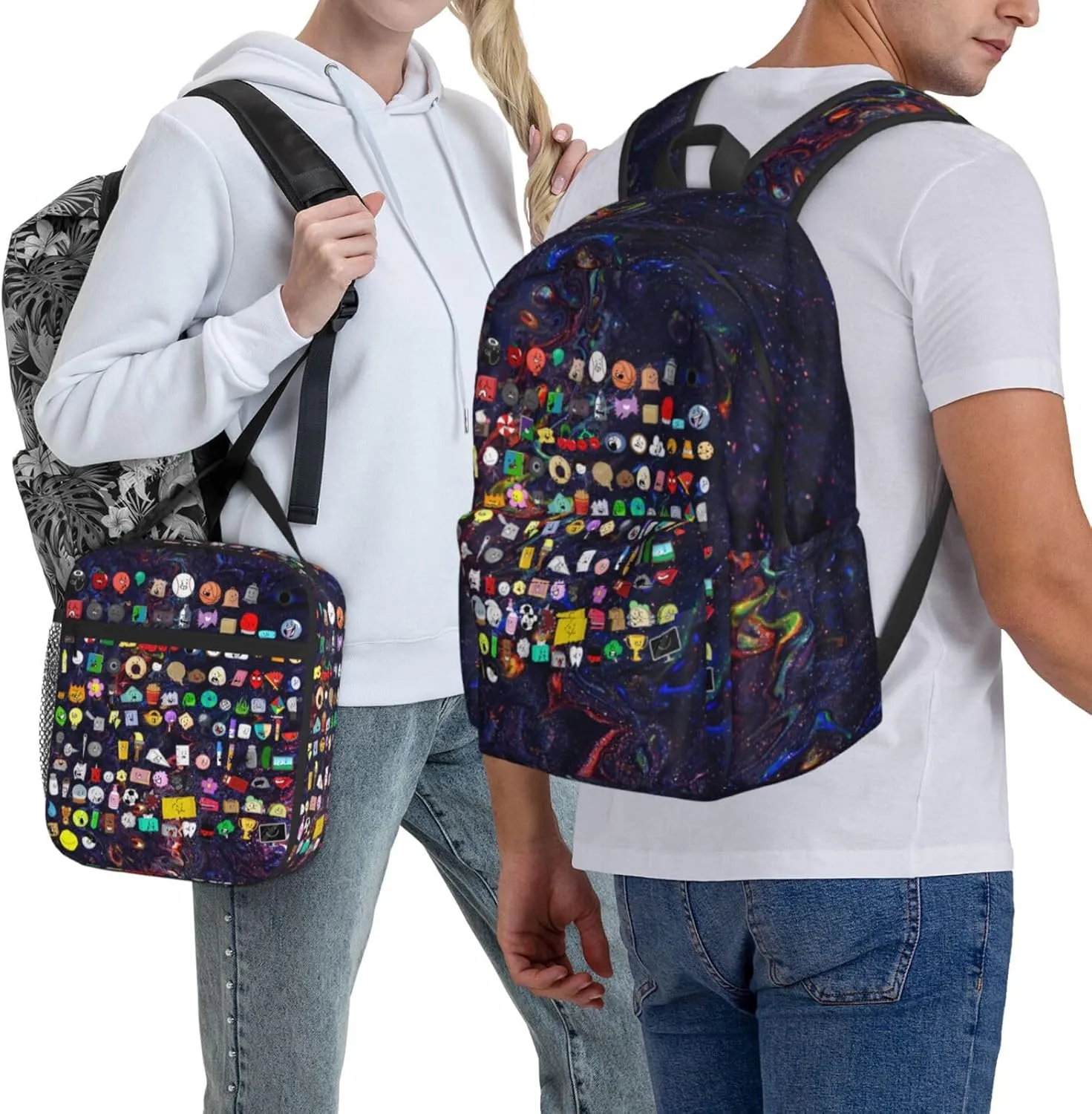 Hiking Daypacks Large-Capacity Backpack And Insulated Lunch Bag Combination Sets, Black4