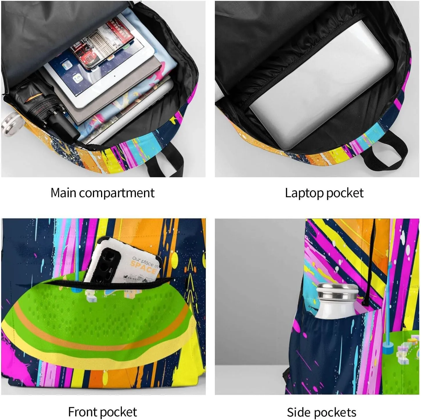 Hiking Daypacks Large-Capacity Backpack And Insulated Lunch Bag Combination Sets, Black5
