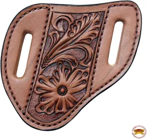 HILASON Leather Angled Knife Scabbard Sheath Cover Floral Tooled| Knife Holster| Pocket Knife Sheath| Buck Knife Sheath| Knife Scabbard