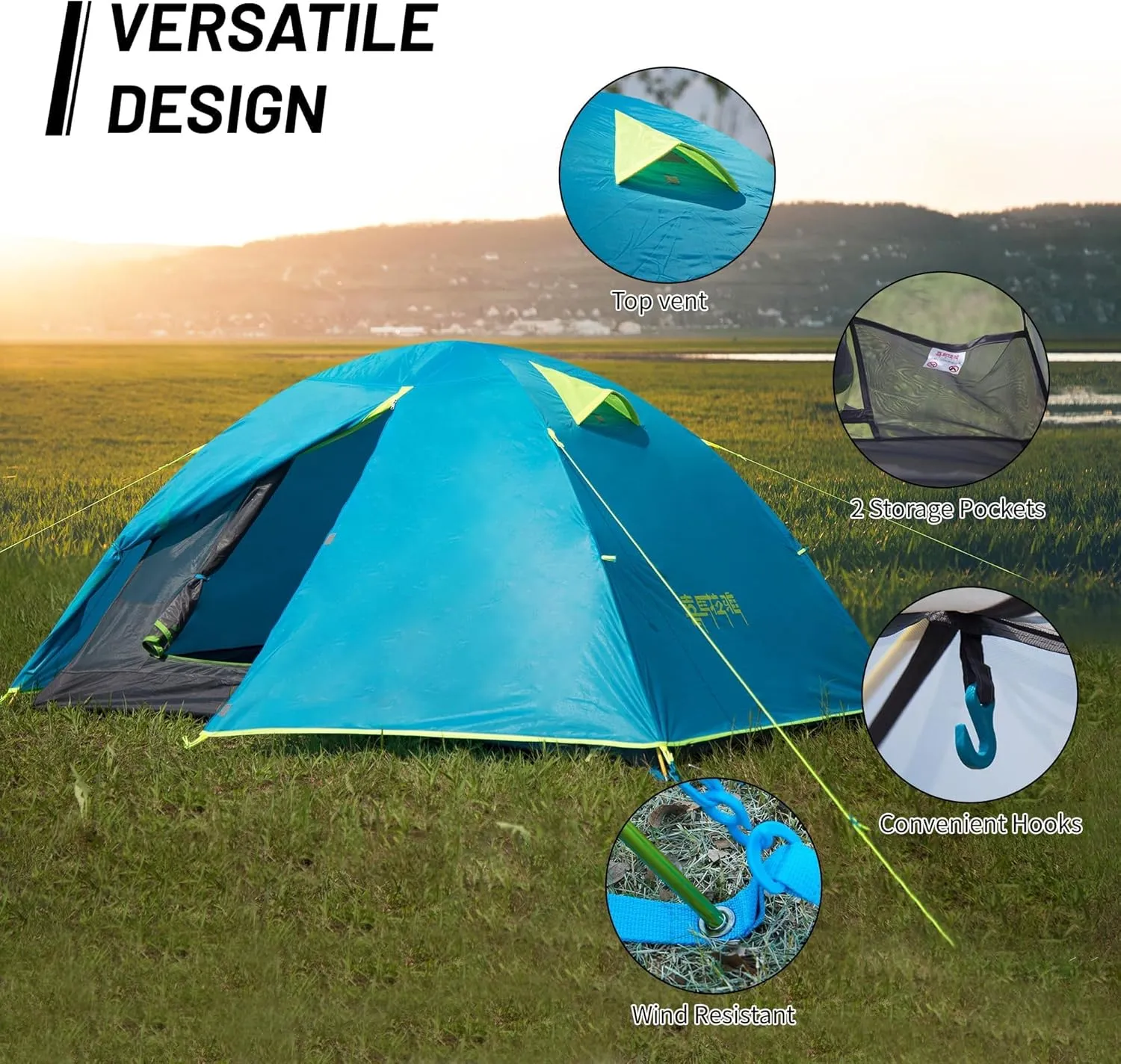 Himalaya 2 Person Camping Tent, Backpacking Tent Waterproof Windproof Lightweight Portable Easy Setup Double Layer Two Door for Outdoor Camping Hiking Mountaineering Travel