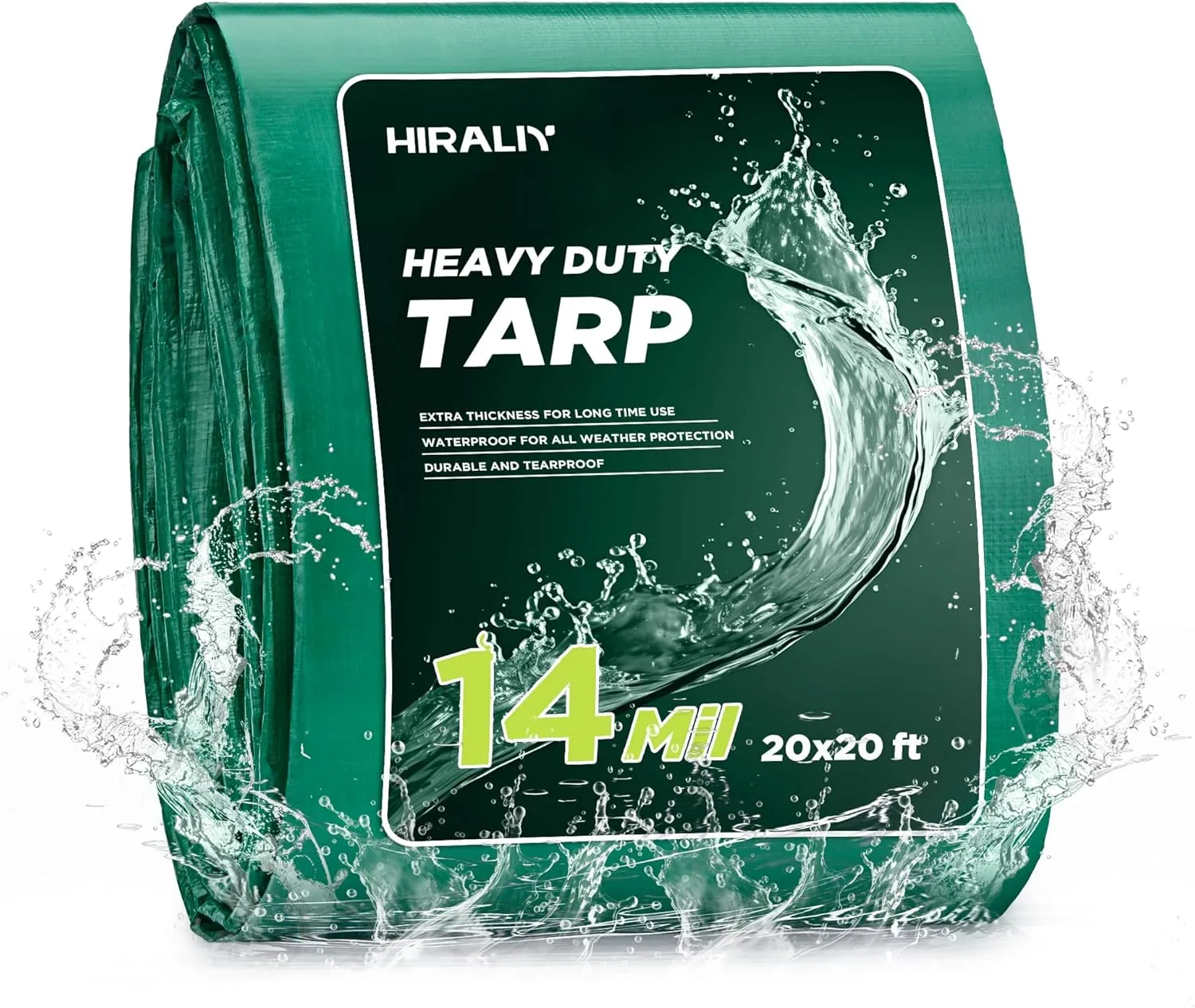 HIRALIY 14 Mil Tarp Waterproof 20x20 Feet, Extra Thick Heavy Duty Tarp with Reinforced Grommets for Firewood, Roof, Camping, Patio, Pool, Boat, Dump Trailer