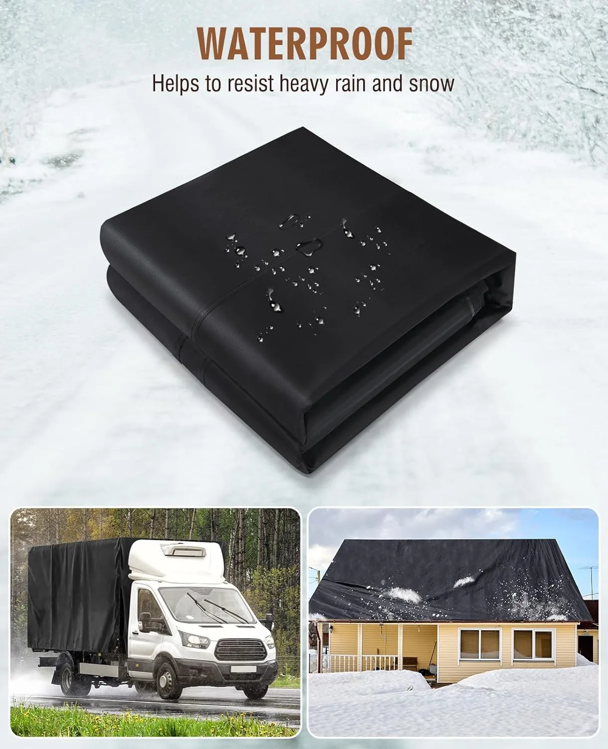 HIRALIY 20 Mil Heavy Duty Waterproof Tarp, 12x15ft Black Tarpaulin with Reinforced Webbing Loops, Multipurpose Oxford Canvas Tarp for Firewood, Roof, Camping, Pool