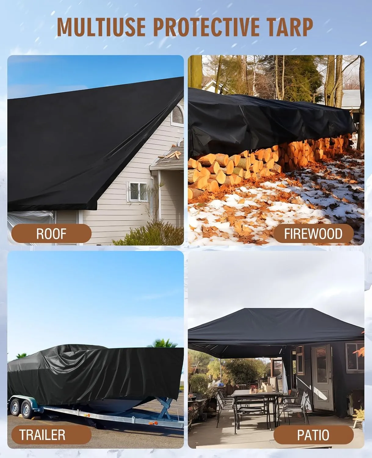 HIRALIY 20 Mil Heavy Duty Waterproof Tarp, 12x15ft Black Tarpaulin with Reinforced Webbing Loops, Multipurpose Oxford Canvas Tarp for Firewood, Roof, Camping, Pool
