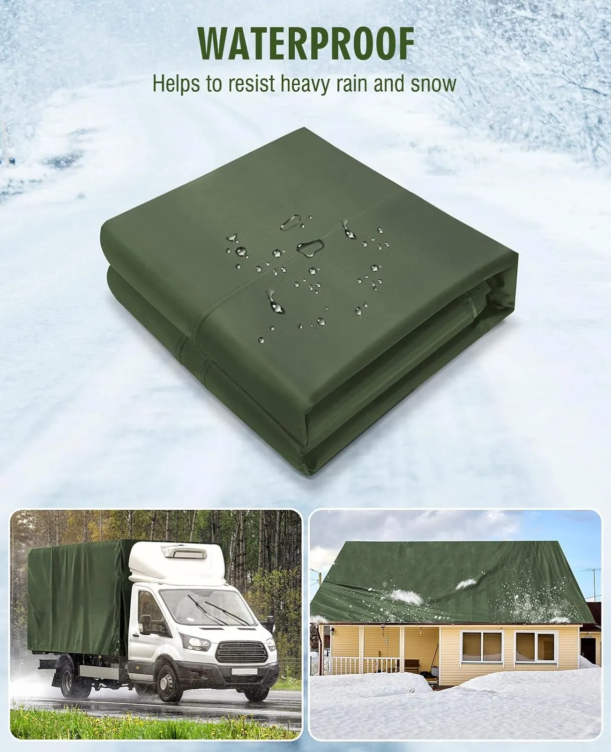 HIRALIY 20 Mil Heavy Duty Waterproof Tarp, Cut Size 10x12ft Green Tarpaulin with Reinforced Webbing Loops, Multipurpose Oxford Canvas Tarp for Firewood, Roof, Camping, Pool