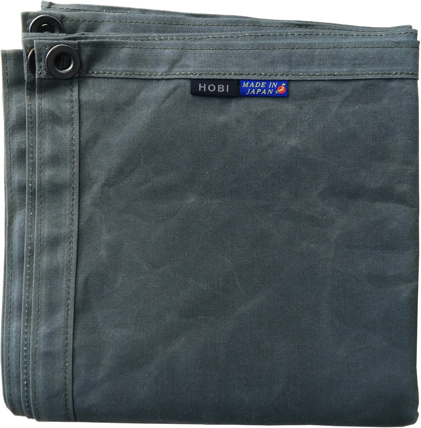 HOBI Canvas Tarp 4L 6.6'×6.6’, [Made in Japan] 8 Oz. 22 Mil Thick Water Resistant Paraffin Coating Big Grommet×4 [Rough＆Tough] Very Light Weight Heavy Duty Black Olive【Third Survive TARP】