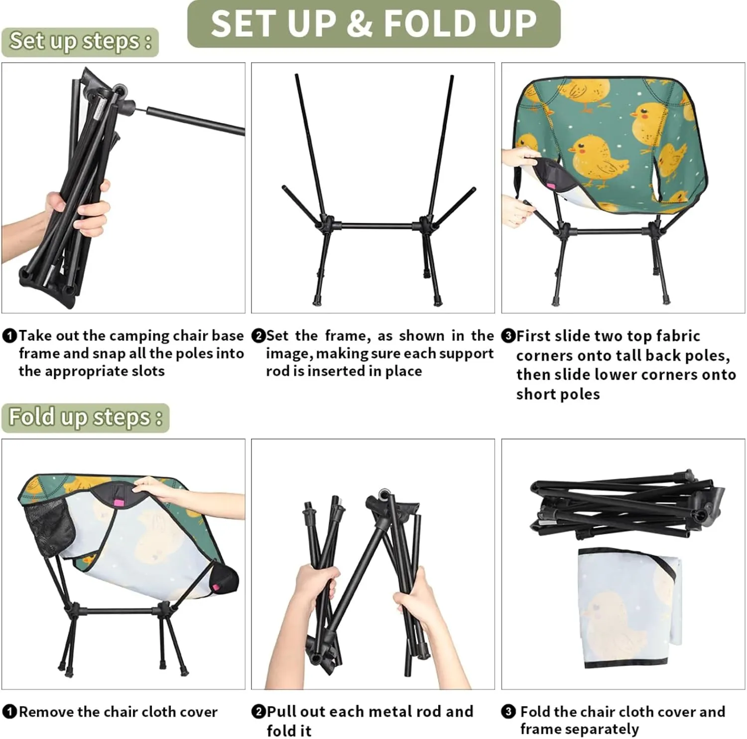 Honeybaby Folding Camping Chair Lovely Chickens Camping Chairs Lightweight Portable Chair Outdoor Foldable Chairs for Camping Travel Picnic Beach Hiking