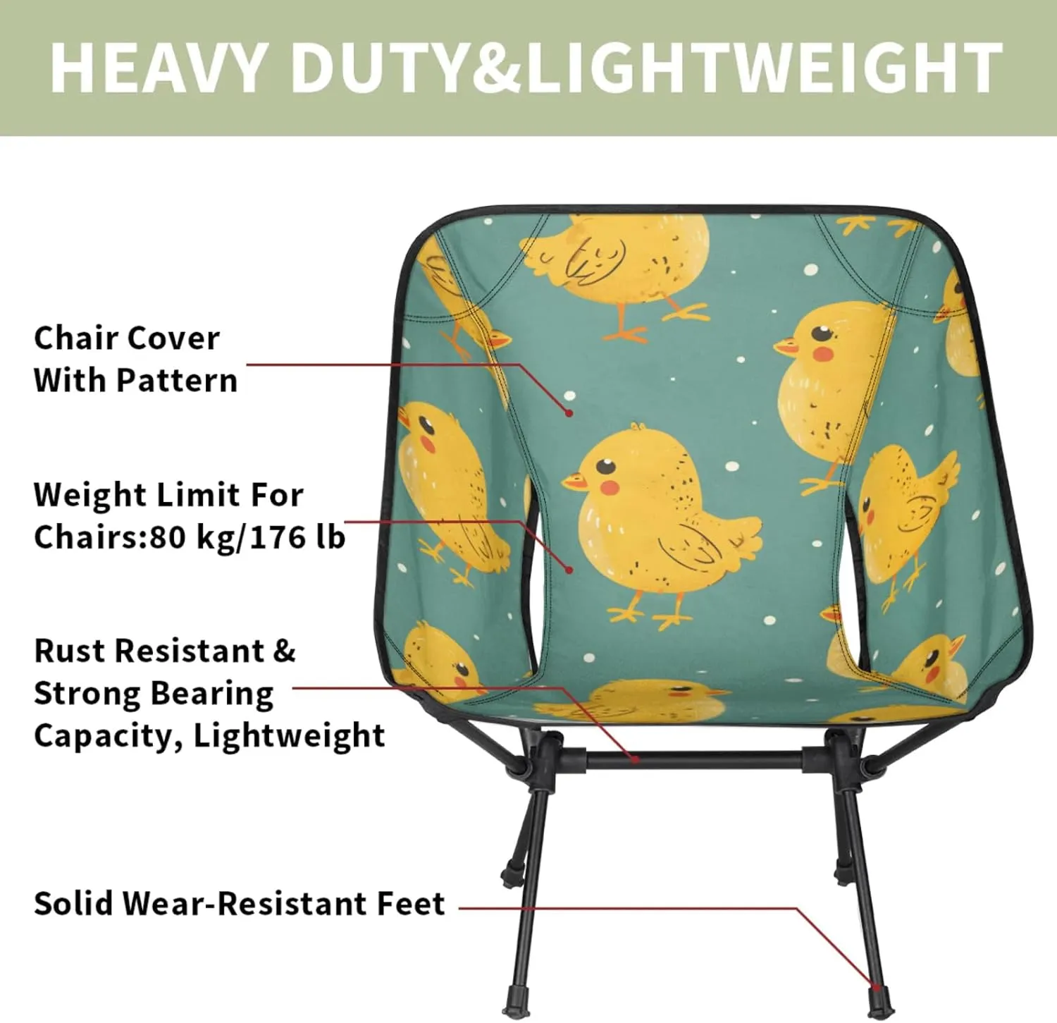 Honeybaby Folding Camping Chair Lovely Chickens Camping Chairs Lightweight Portable Chair Outdoor Foldable Chairs for Camping Travel Picnic Beach Hiking
