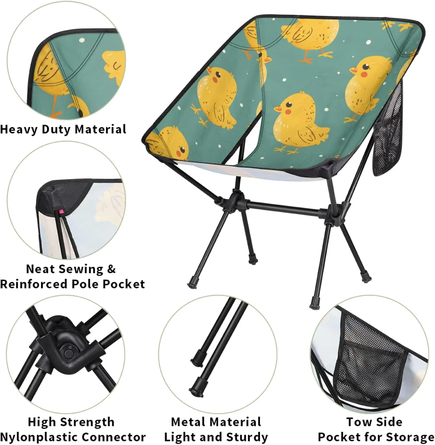 Honeybaby Folding Camping Chair Lovely Chickens Camping Chairs Lightweight Portable Chair Outdoor Foldable Chairs for Camping Travel Picnic Beach Hiking
