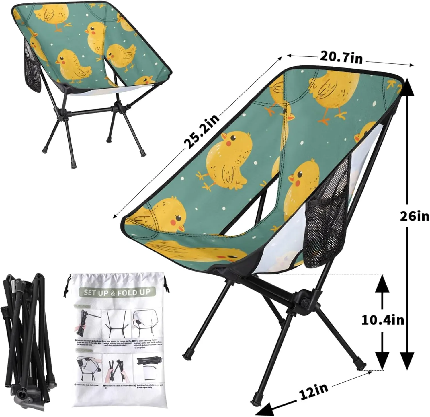 Honeybaby Folding Camping Chair Lovely Chickens Camping Chairs Lightweight Portable Chair Outdoor Foldable Chairs for Camping Travel Picnic Beach Hiking