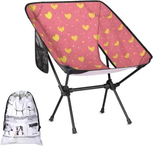 Honeybaby Folding Camping Chair Lovely Hearts Print Camping Chairs Lightweight Portable Chair Outdoor Foldable Chairs for Camping Travel Picnic Beach Hiking