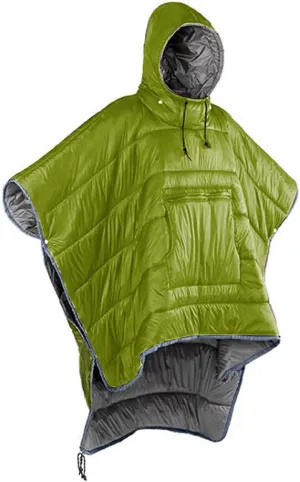 Hoodie Quilted Warm Poncho-Wearable Thermal Blanket-Windbreaker Coat Cloak-Camp Sleeping Bag Lightweight for Unisex Green