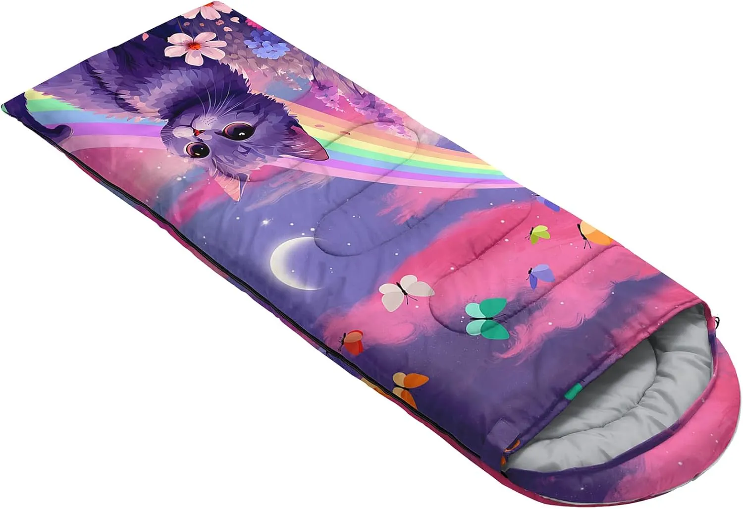 HOSIMA Mermaid Tail Kids Sleeping Bags for Camping Hiking Travel,Purple Fish Scale Backpacking Sleeping Bag Sleep Away Camp Stuff for Girls,4 Seasons Lightweight Sleeping Bags for Adults.