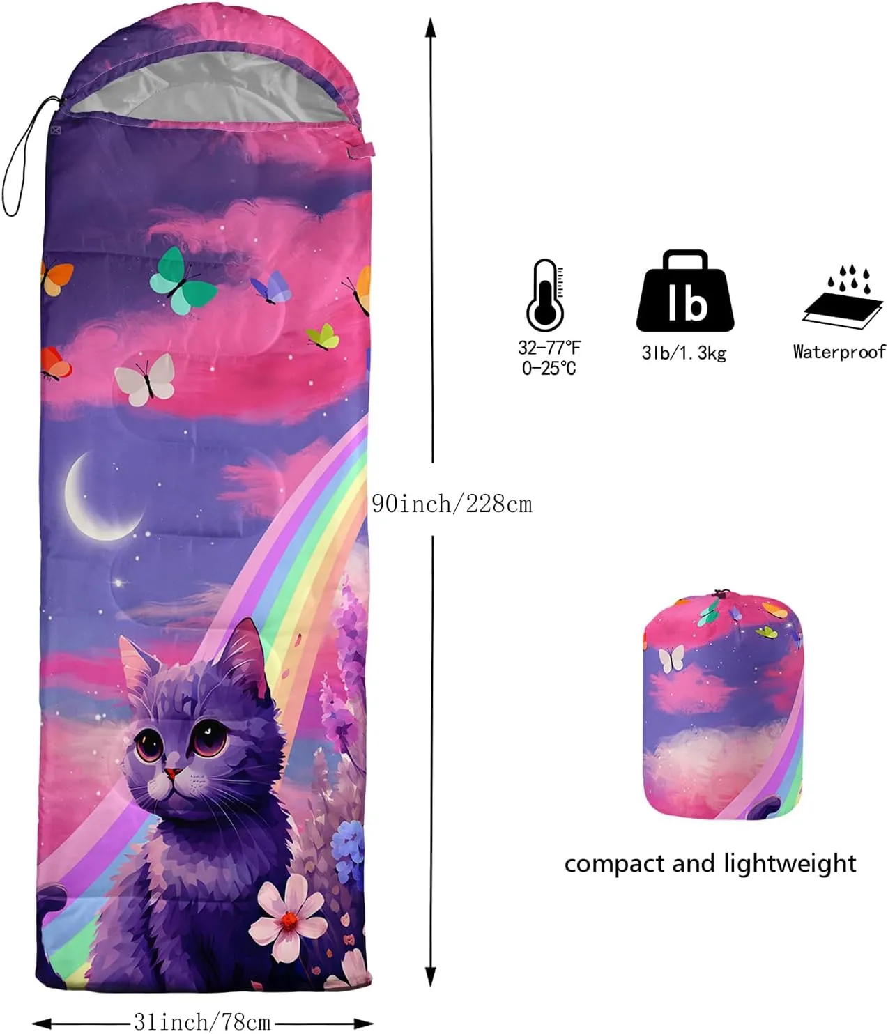 HOSIMA Mermaid Tail Kids Sleeping Bags for Camping Hiking Travel,Purple Fish Scale Backpacking Sleeping Bag Sleep Away Camp Stuff for Girls,4 Seasons Lightweight Sleeping Bags for Adults.