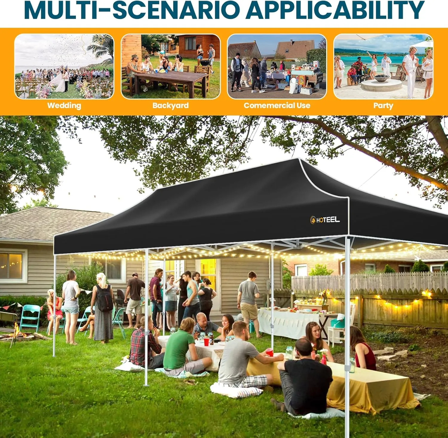 Hoteel 10x20 Pop Up Canopy Tent Heavy Duty with 6 Sidewalls, Waterproof & Flame-Resistant (CPAI-84), Easy Set-up Commercial Instant Tent with Roller Bag & Sandbags, Hexagonal Leg (1-Year Warranty)