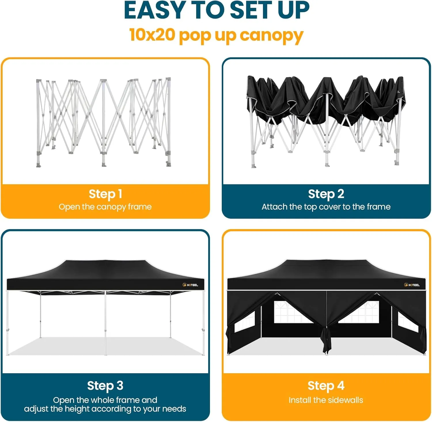 Hoteel 10x20 Pop Up Canopy Tent Heavy Duty with 6 Sidewalls, Waterproof & Flame-Resistant (CPAI-84), Easy Set-up Commercial Instant Tent with Roller Bag & Sandbags, Hexagonal Leg (1-Year Warranty)