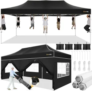Hoteel 10x20 Pop Up Canopy Tent Heavy Duty with 6 Sidewalls, Waterproof & Flame-Resistant (CPAI-84), Easy Set-up Commercial Instant Tent with Roller Bag & Sandbags, Hexagonal Leg (1-Year Warranty)