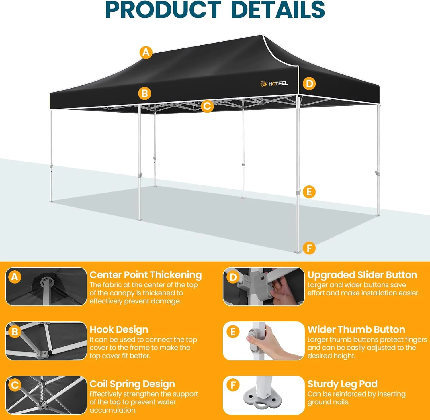 Hoteel 10x20 Pop Up Canopy Tent Heavy Duty with 6 Sidewalls, Waterproof & Flame-Resistant (CPAI-84), Easy Set-up Commercial Instant Tent with Roller Bag & Sandbags, Hexagonal Leg (1-Year Warranty)