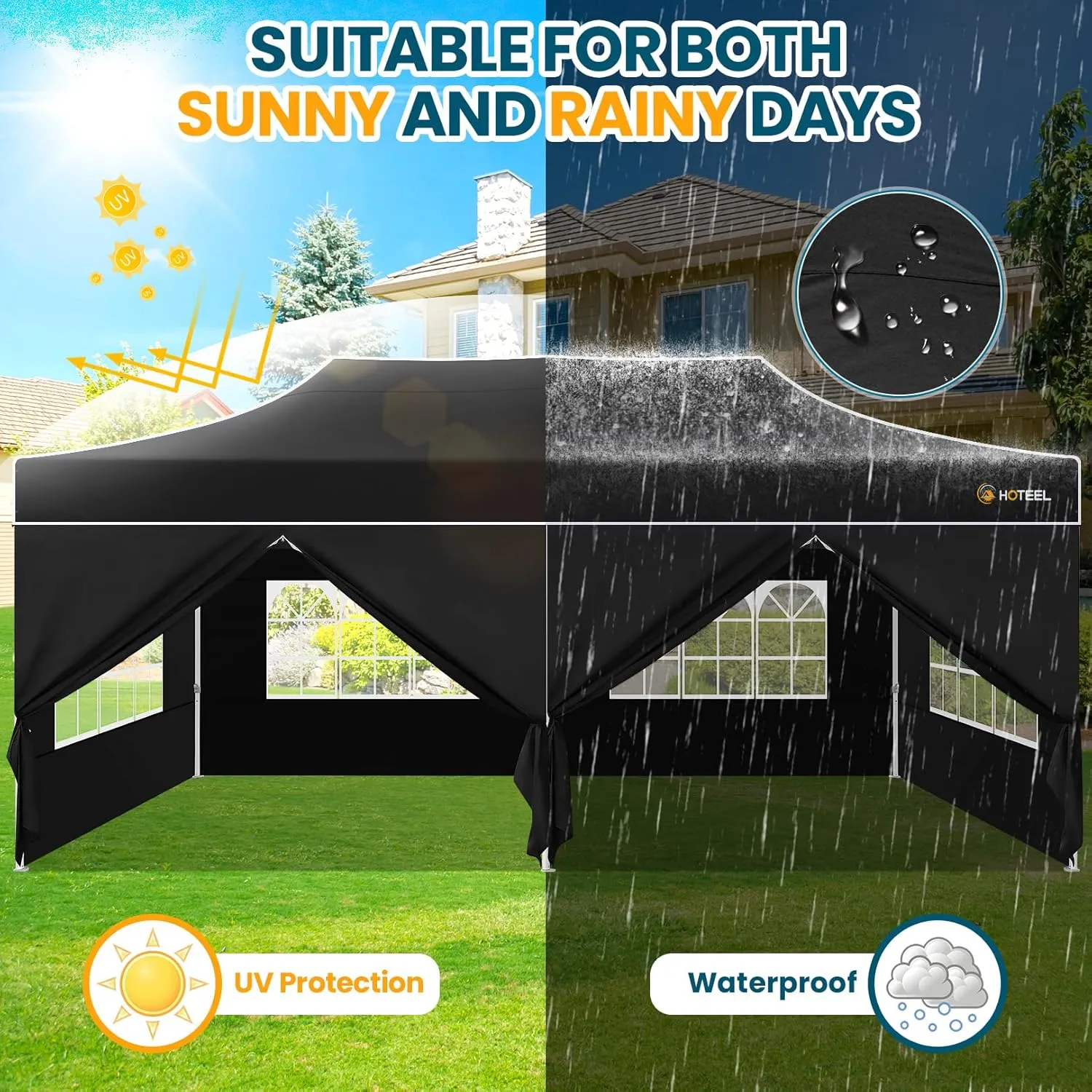 Hoteel 10x20 Pop Up Canopy Tent Heavy Duty with 6 Sidewalls, Waterproof & Flame-Resistant (CPAI-84), Easy Set-up Commercial Instant Tent with Roller Bag & Sandbags, Hexagonal Leg (1-Year Warranty)