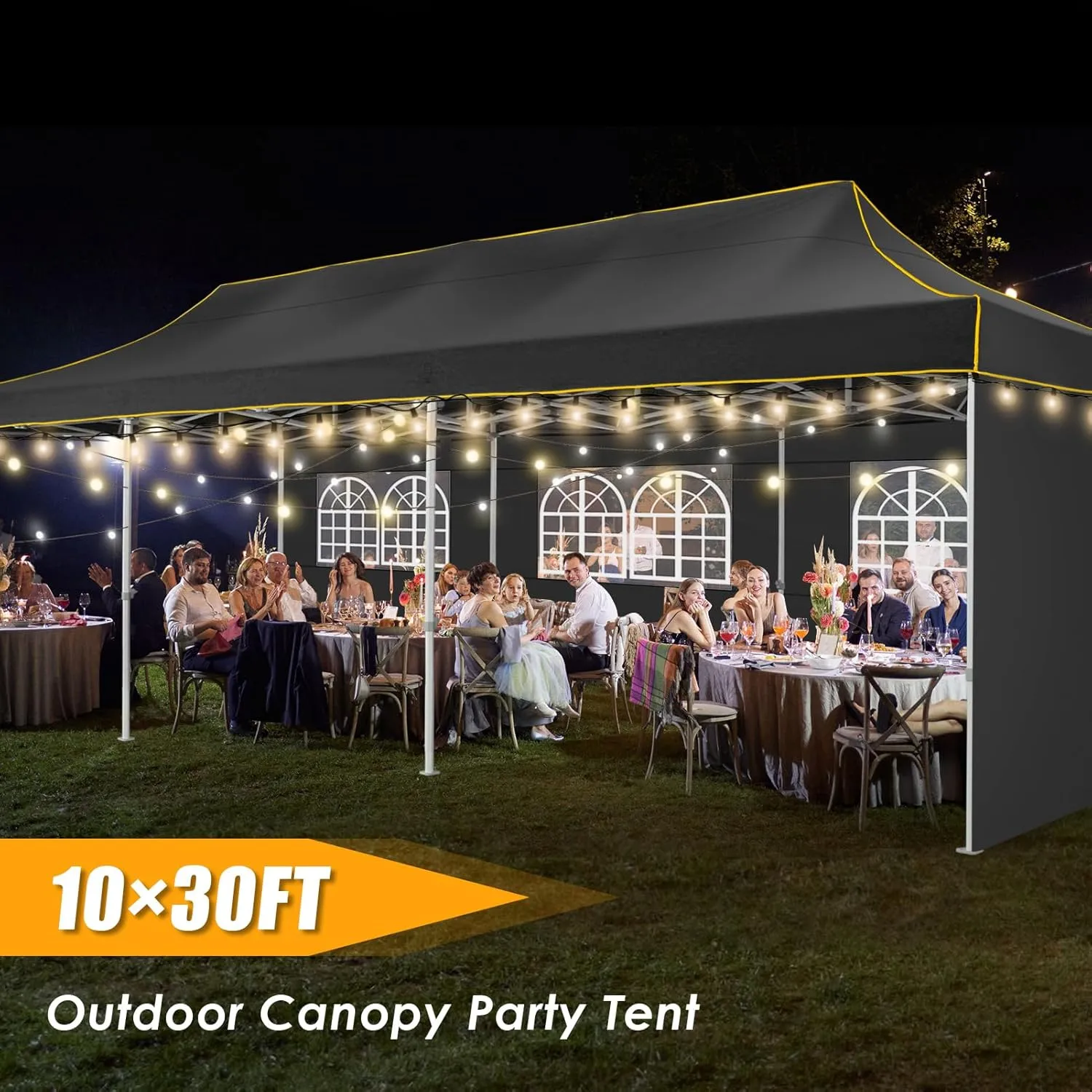 HOTEEL Tents for Parties 10x30 Heavy Duty Pop Up Canopy Tent with 5 Sidewalls&Wheeled Bag, Commercial Event Party Tent Wedding Instant Canopy Waterproof, UV 50 , Upgraded Thicked Hexagonal Legs, Black