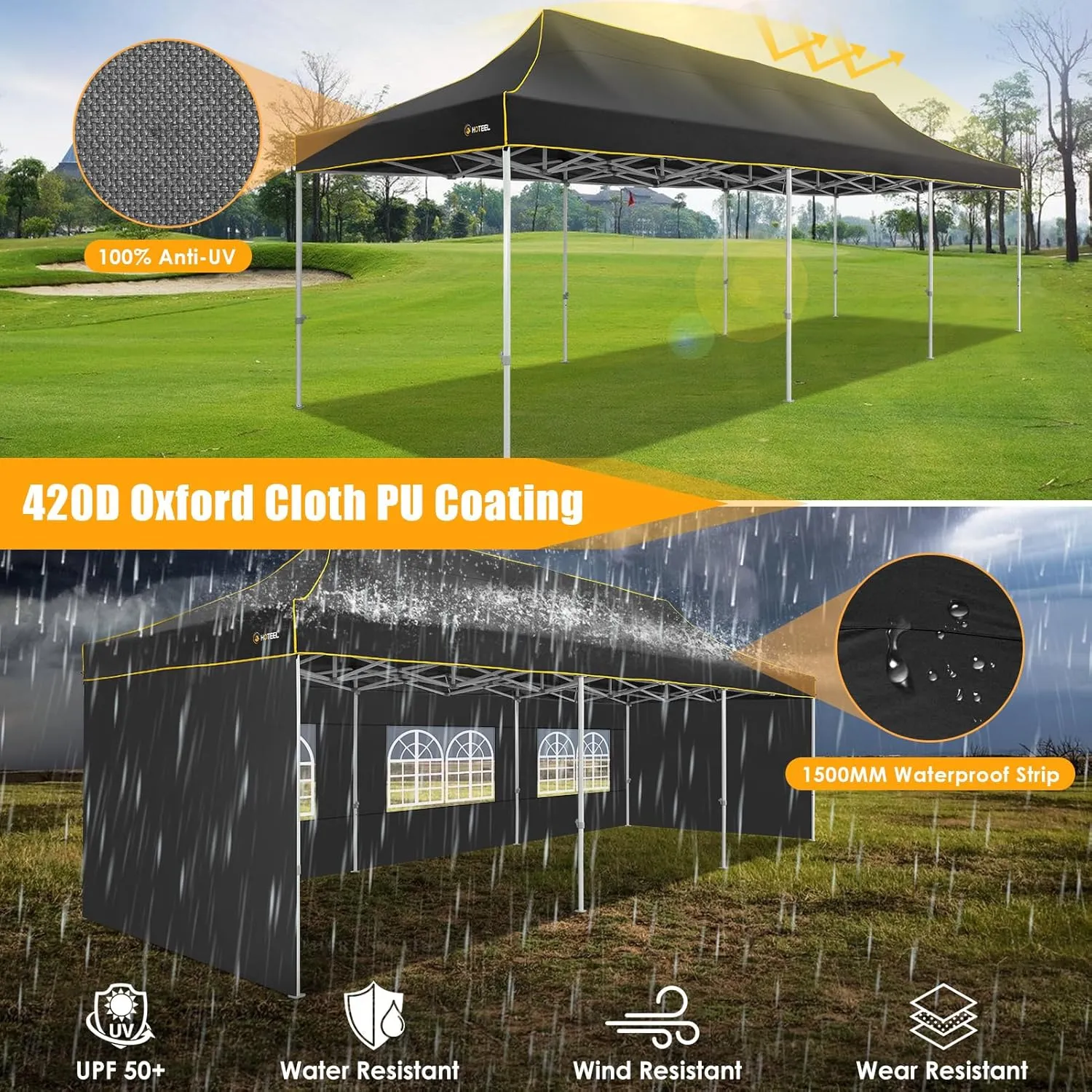 HOTEEL Tents for Parties 10x30 Heavy Duty Pop Up Canopy Tent with 5 Sidewalls&Wheeled Bag, Commercial Event Party Tent Wedding Instant Canopy Waterproof, UV 50 , Upgraded Thicked Hexagonal Legs, Black