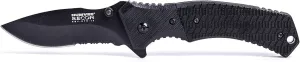 Humvee HMV-KTR-10 Recon 10 Folding Knife with Partially Serrated Stainless Steel Blade and Thumb Stud, Black