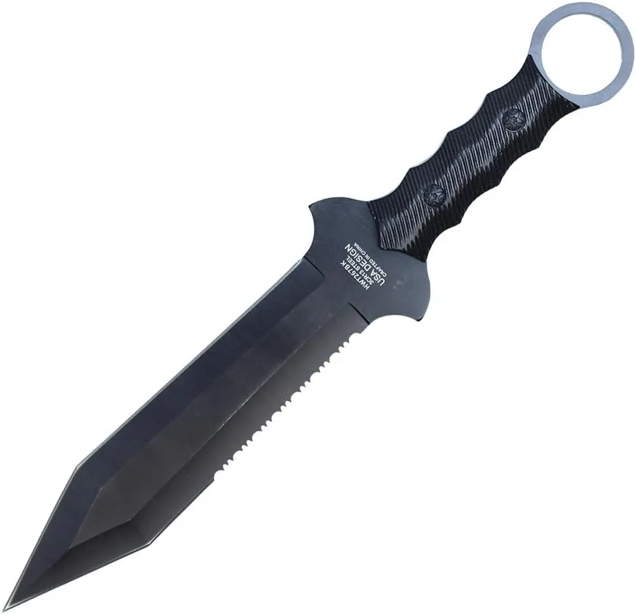HWT267 12" Full Tang Serrated Spartan Fixed Blade Hunting Knife W/Sheath (HWT267BK)