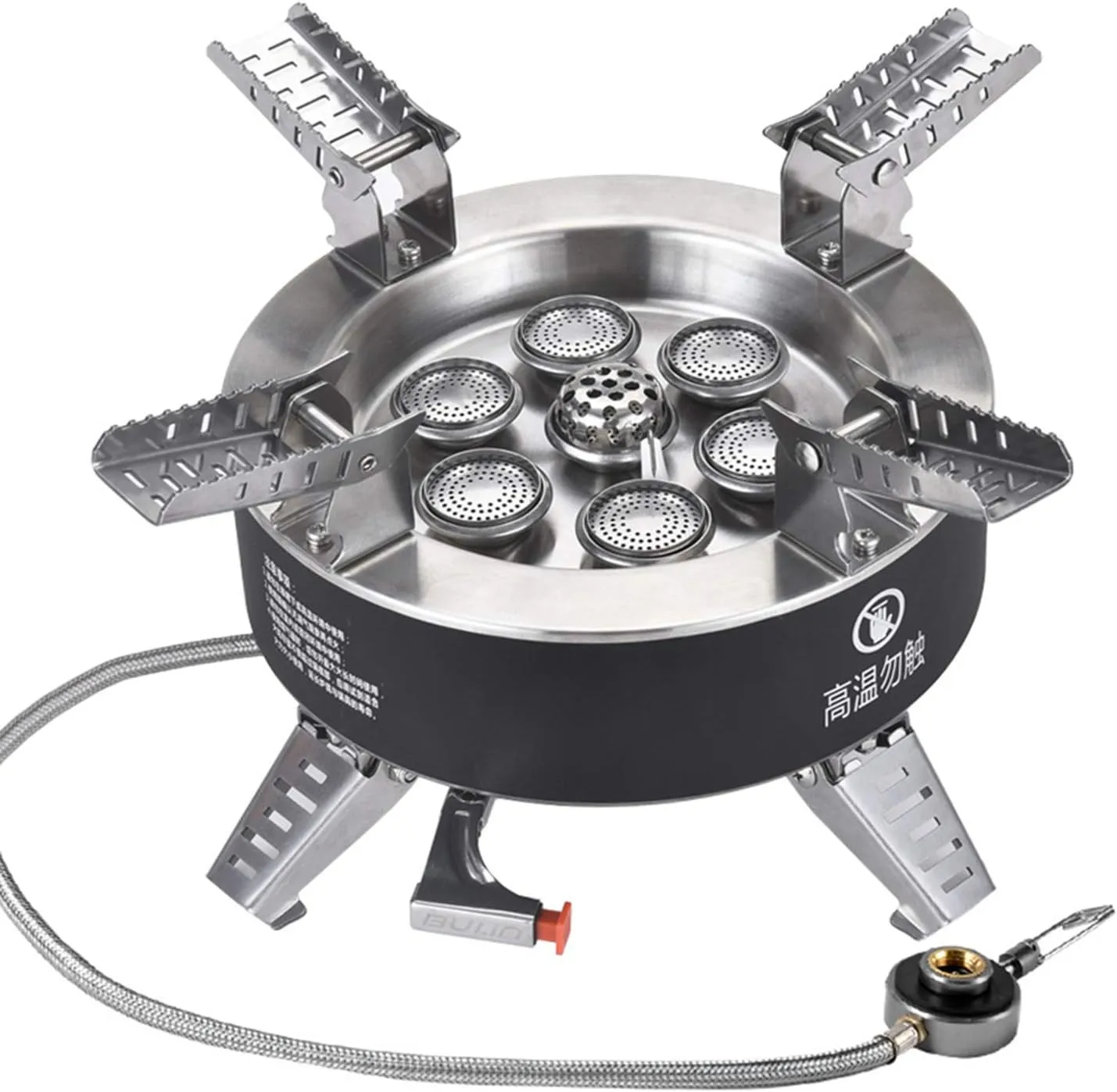 HXBER 18000W High-power Camping Stove with Piezo Ignition Windproof Seven-core Gas Stove Foldable Backpacking Stove For Outdoor Fishing Hiking Traveling, Silver