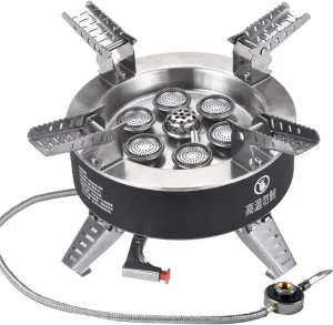 HXBER 18000W High-power Camping Stove with Piezo Ignition Windproof Seven-core Gas Stove Foldable Backpacking Stove For Outdoor Fishing Hiking Traveling, Silver