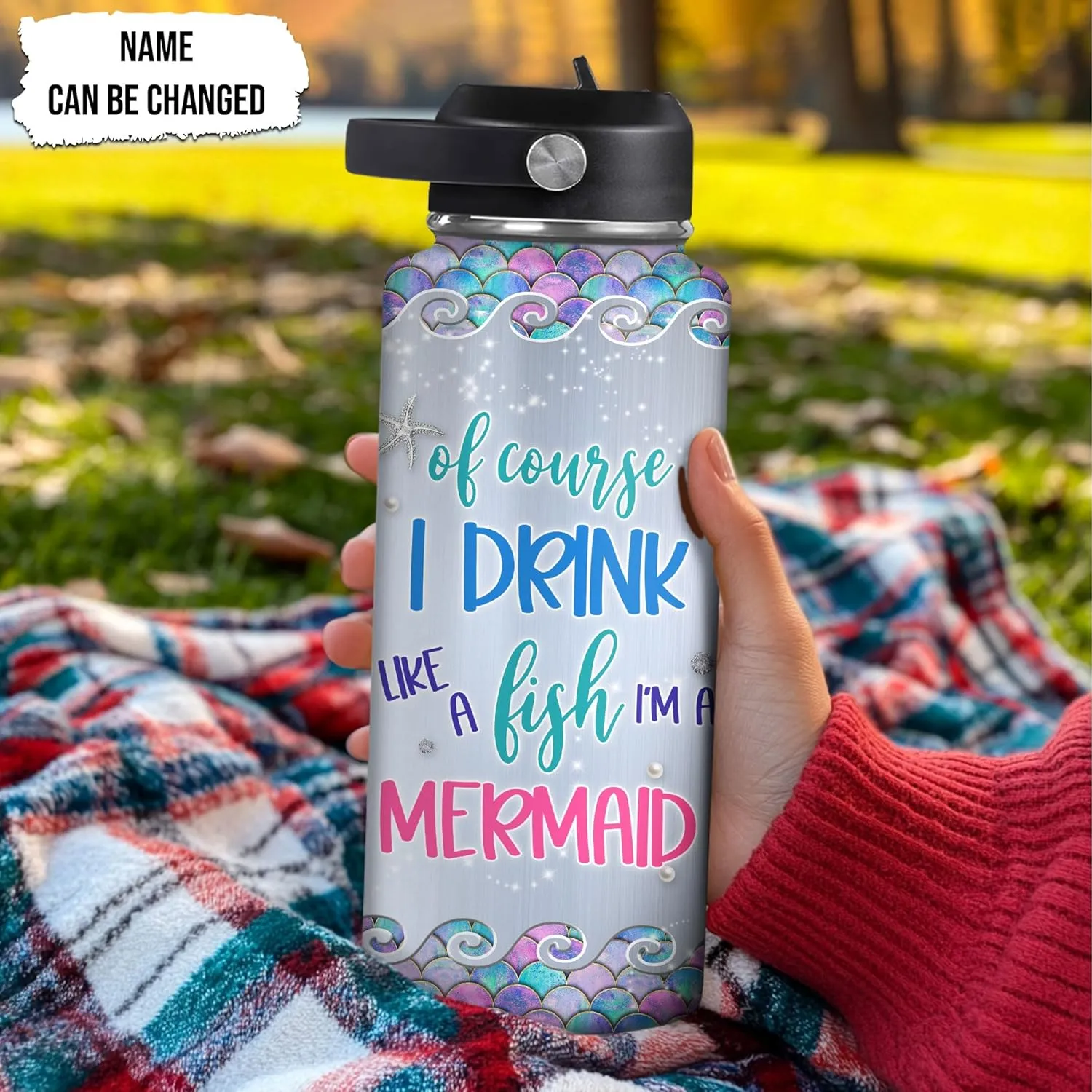 Hyturtle Personalized Mermaid Water Bottle - Custom Name Insulated Stainless Steel Bottle with Leak-Proof Lid 18oz 32oz - Gift for Women Girls Mermaid Lovers - Birthday & Christmas Gift