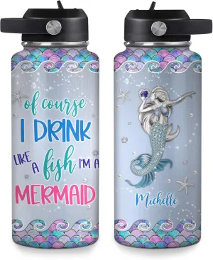 Hyturtle Personalized Mermaid Water Bottle - Custom Name Insulated Stainless Steel Bottle with Leak-Proof Lid 18oz 32oz - Gift for Women Girls Mermaid Lovers - Birthday & Christmas Gift